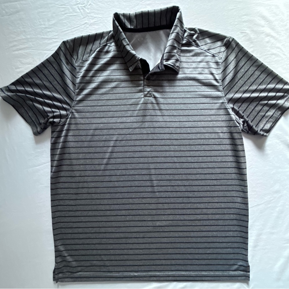 Oakley Striped Performance Polo Shirt Mens Large Gray Athletic Golf